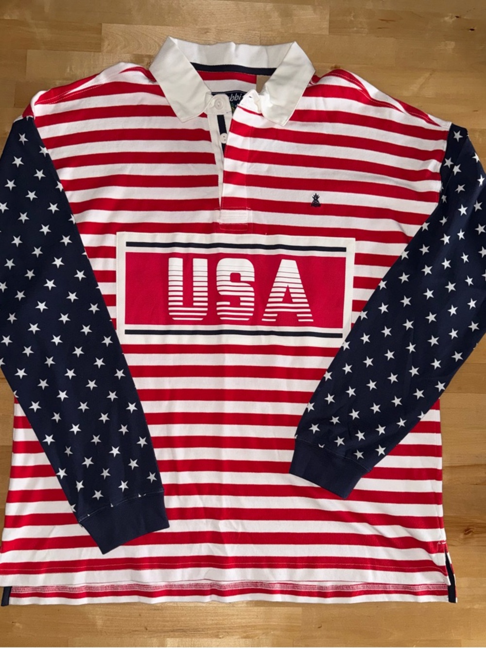 chubbies USA Striped Rugby Shirt Patriotic Stars & Stripes LS Polo M Large NWT